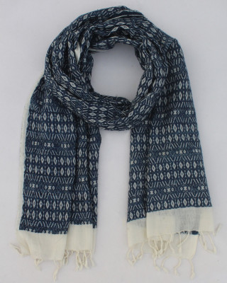 ALL OVER INDIGO MOTIF ERI SILK STOLE (AHIMSA SILK)