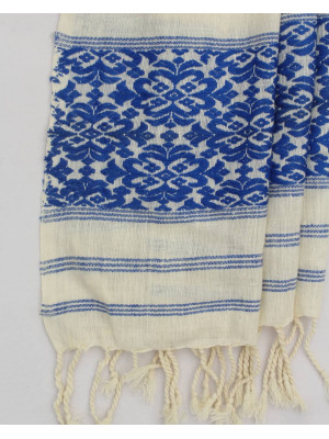 NATURAL ERI SILK STOLE WITH BLUE MOTIFS (AHIMSA SILK) NATURAL ERI SILK STOLE WITH BLUE MOTIFS (AHIMSA SILK)