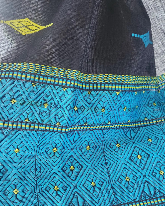 Black Multi Color Handloom Cotton Assam Stole Black Multi Color Handloom Cotton Assam Stole