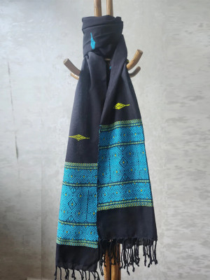 Black Multi Color Handloom Cotton Assam Stole