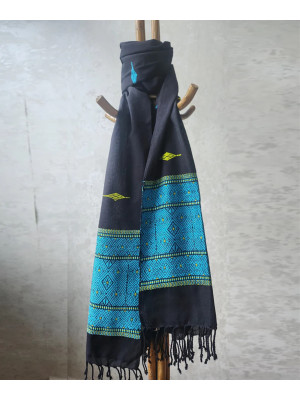 Black Multi Color Handloom Cotton Assam Stole