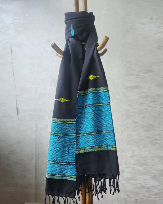Black Multi Color Handloom Cotton Assam Stole Black Multi Color Handloom Cotton Assam Stole