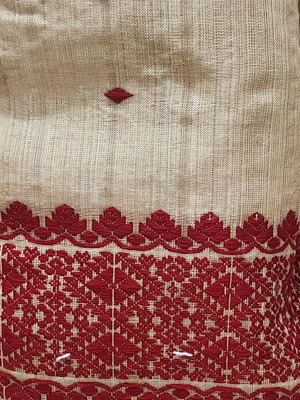 MUGA SILK STOLE WITH MAROON ERI SILK MOTIFS