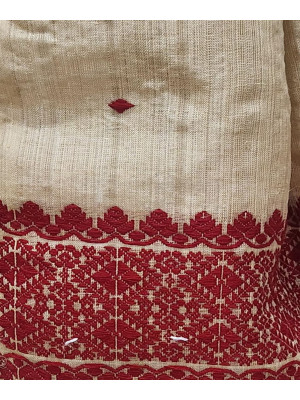 MUGA SILK STOLE WITH MAROON ERI SILK MOTIFS MUGA SILK STOLE WITH MAROON ERI SILK MOTIFS