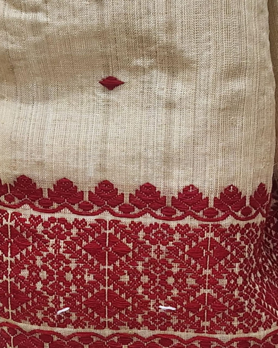 MUGA SILK STOLE WITH MAROON ERI SILK MOTIFS
