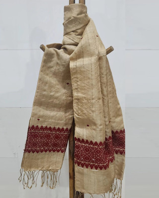 MUGA SILK STOLE WITH MAROON ERI SILK MOTIFS