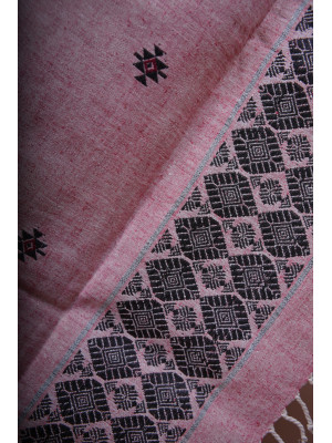 PINK ERI SILK SHAWL (AHIMSA SILK) WITH BLACK BORDER PINK ERI SILK SHAWL (AHIMSA SILK) WITH BLACK BORDER