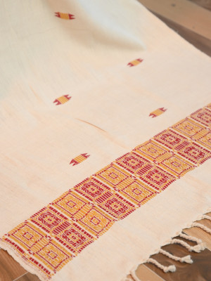 ERI SILK STOLE (AHIMSA SILK) WITH RED MOTIFS