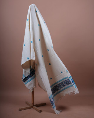ERI CREAM SILK SHAWL (AHIMSA SILK) WITH BLUE BORDER ERI CREAM SILK SHAWL (AHIMSA SILK) WITH BLUE BORDER