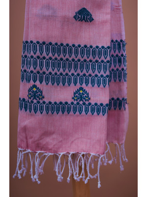 COTTON LAVENDER HANDWOVEN STOLE WITH BLUE BORDER
