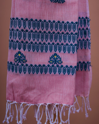 COTTON LAVENDER HANDWOVEN STOLE WITH BLUE BORDER