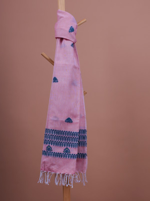 COTTON LAVENDER HANDWOVEN STOLE WITH BLUE BORDER