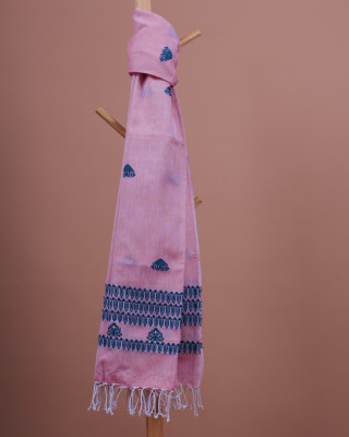 COTTON LAVENDER HANDWOVEN STOLE WITH BLUE BORDER