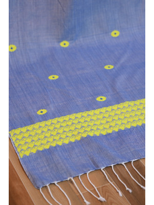 COTTON HANDWOVEN BLUE STOLE WITH ASSAMESE MOTIFS