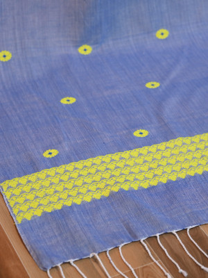 COTTON HANDWOVEN BLUE STOLE WITH ASSAMESE MOTIFS COTTON HANDWOVEN BLUE STOLE WITH ASSAMESE MOTIFS