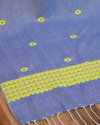 COTTON HANDWOVEN BLUE STOLE WITH ASSAMESE MOTIFS