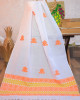 White Cotton Handloom stole with Orange motifs