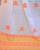 White Cotton Handloom stole with Orange motifs