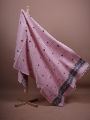 PINK ERI SILK SHAWL (AHIMSA SILK) WITH BLACK BORDER