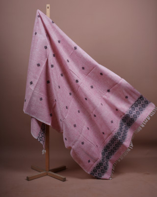 PINK ERI SILK SHAWL (AHIMSA SILK) WITH BLACK BORDER PINK ERI SILK SHAWL (AHIMSA SILK) WITH BLACK BORDER