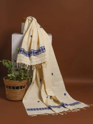 ERI  SILK STOLE BLUE BORDER ERI  SILK STOLE BLUE BORDER
