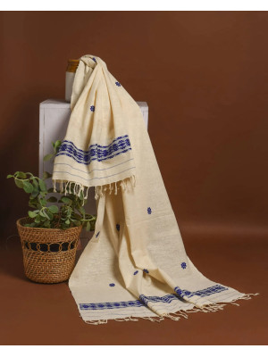 ERI  SILK STOLE BLUE BORDER ERI  SILK STOLE BLUE BORDER