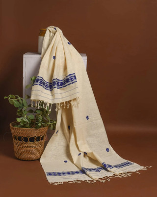 ERI  SILK STOLE BLUE BORDER ERI  SILK STOLE BLUE BORDER