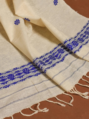ERI  SILK STOLE BLUE BORDER ERI  SILK STOLE BLUE BORDER