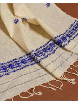 ERI  SILK STOLE BLUE BORDER ERI  SILK STOLE BLUE BORDER