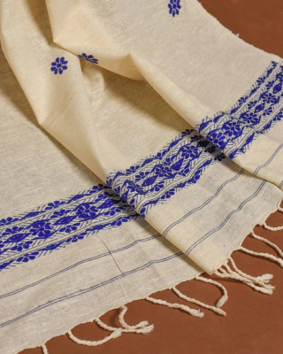 ERI  SILK STOLE BLUE BORDER ERI  SILK STOLE BLUE BORDER
