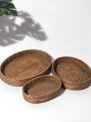 BAMBOO ROUNDED CANE TRAY (Set of 3) BAMBOO ROUNDED CANE TRAY (Set of 3)