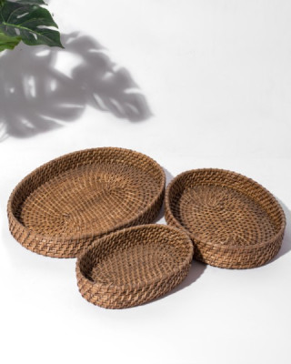 BAMBOO ROUNDED CANE TRAY (Set of 3)