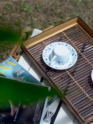 Bamboo Natural Black Pattern Tray