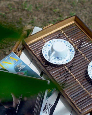 Bamboo Natural Black Pattern Tray