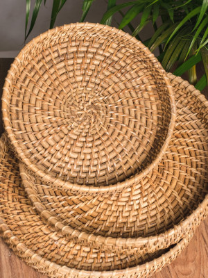 Handcrafted Cane Round Trays (Set of 3)