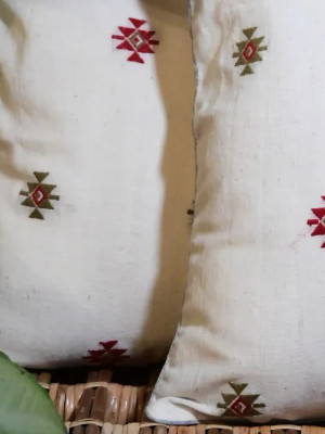 Cushion Cover Set Of White With Red Green Print Cushion Cover Set Of White With Red Green Print