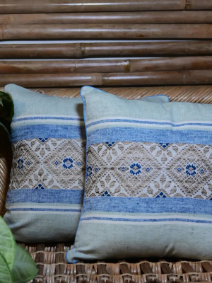 Cushion Cover Set Of Blue Golden Print Cushion Cover Set Of Blue Golden Print