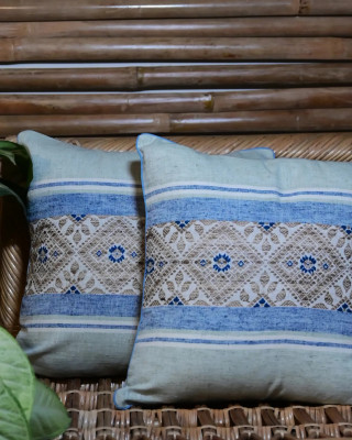 Cushion Cover Set Of Blue Golden Print