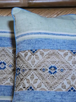 Cushion Cover Set Of Blue Golden Print Cushion Cover Set Of Blue Golden Print