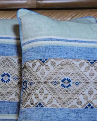 Cushion Cover Set Of Blue Golden Print