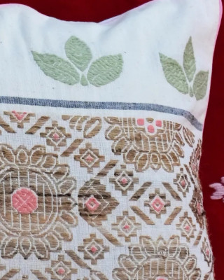 Cushion Cover Set Of White With Green Brown Print