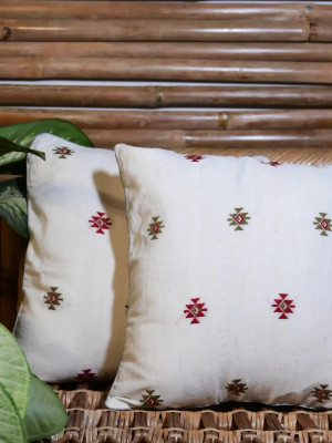 Cushion Cover Set Of White With Red Green Print Cushion Cover Set Of White With Red Green Print