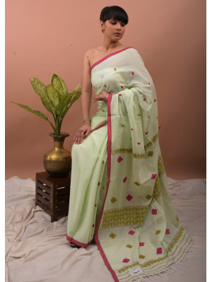 COTTON LIGHT PISTACHIO HANDWOVEN SAREE COTTON LIGHT PISTACHIO HANDWOVEN SAREE