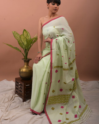 COTTON LIGHT PISTACHIO HANDWOVEN SAREE