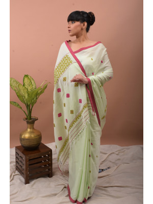 COTTON LIGHT PISTACHIO HANDWOVEN SAREE COTTON LIGHT PISTACHIO HANDWOVEN SAREE