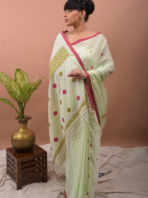 COTTON LIGHT PISTACHIO HANDWOVEN SAREE COTTON LIGHT PISTACHIO HANDWOVEN SAREE