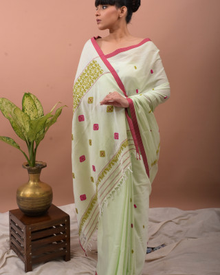 COTTON LIGHT PISTACHIO HANDWOVEN SAREE