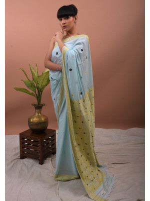 COTTON HANDWOVEN LIGHT BLUE SAREE COTTON HANDWOVEN LIGHT BLUE SAREE