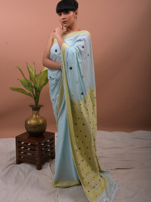 COTTON HANDWOVEN LIGHT BLUE SAREE COTTON HANDWOVEN LIGHT BLUE SAREE