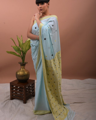 COTTON HANDWOVEN LIGHT BLUE SAREE COTTON HANDWOVEN LIGHT BLUE SAREE